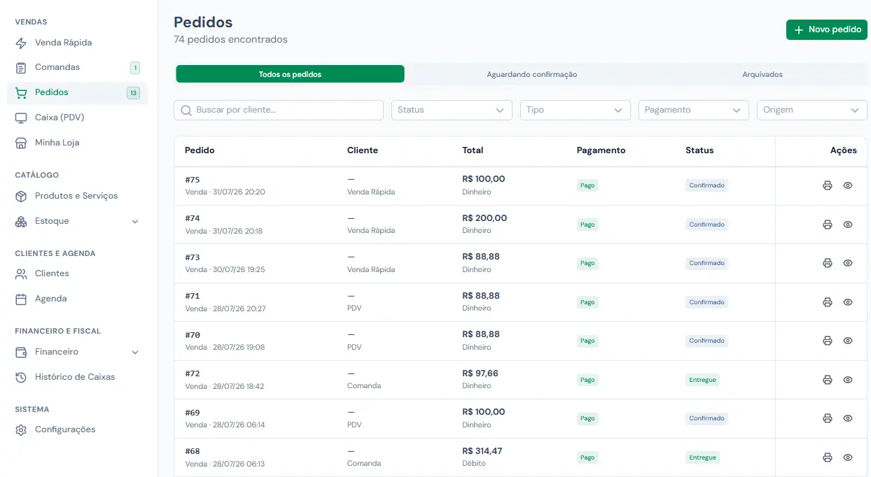 Lista de pedidos