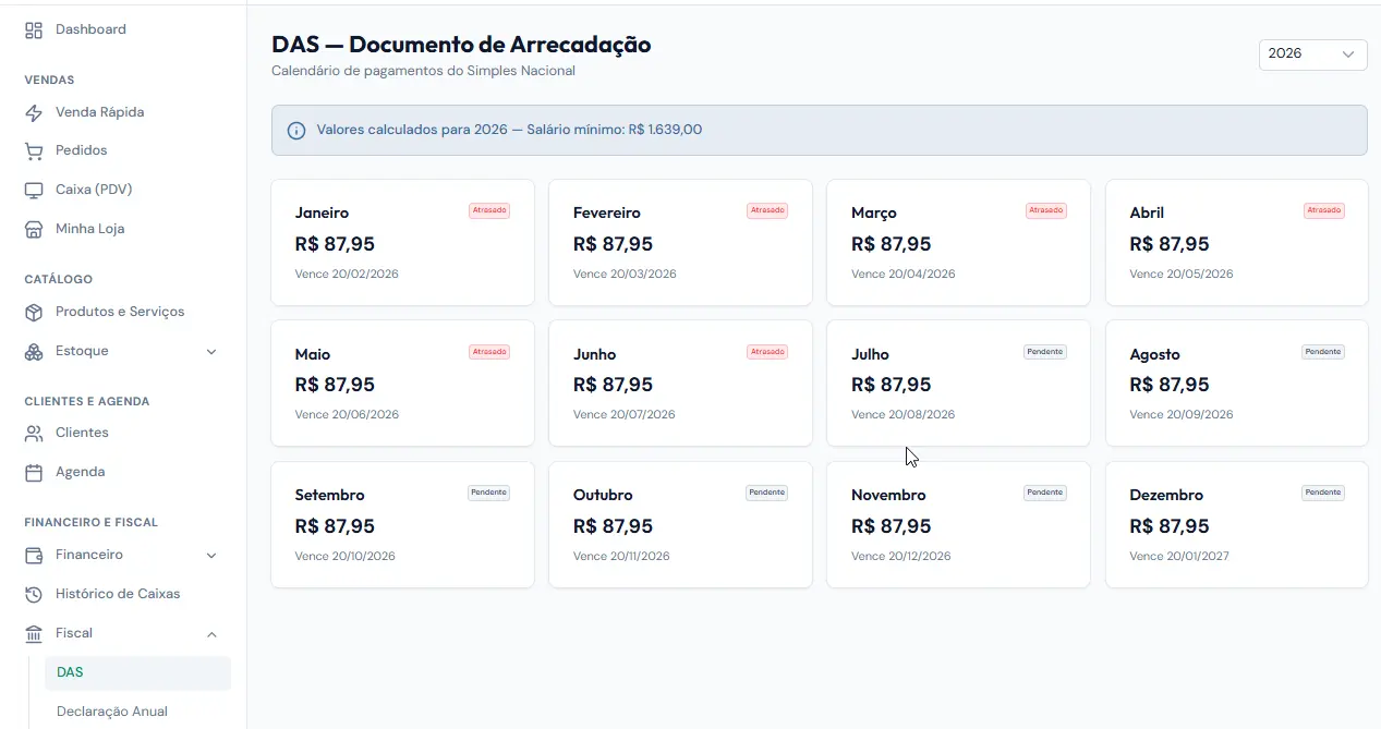 Calendário do DAS