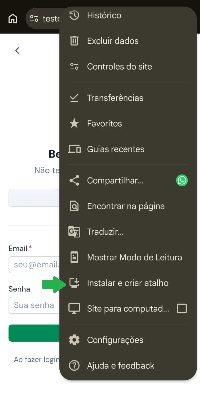 Instalação no celular